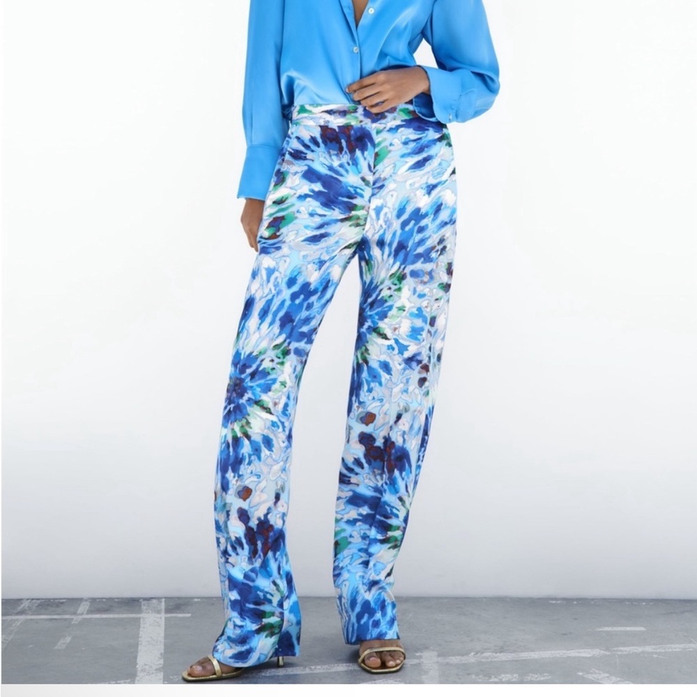STRAIGHT FIT PRINTED TROUSERS pull on XS‎ B18